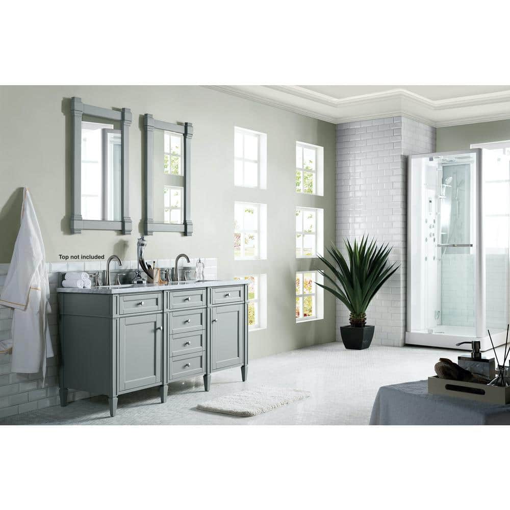 Urban Gray 60" Double Freestanding Solid Surface Vanity with Plywood Base