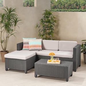 Waverly Dark Grey 5-Piece Faux Wicker Outdoor Patio Conversation Sectional Seating Set with Grey Cushions