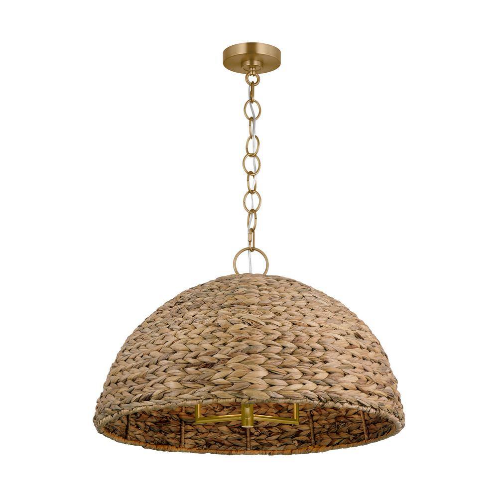 Burnished Brass and Seagrass Dome Pendant Light