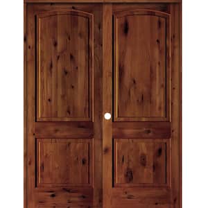 48 in. x 96 in. Rustic Knotty Alder 2-Panel Right Handed Red Chestnut Stain Wood Double Prehung Interior Door