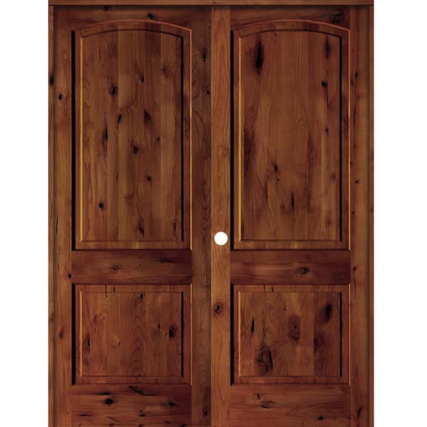 Krosswood Doors 56 in. x 96 in. Rustic Knotty Alder 2-Panel Right Handed Red Chestnut Stain Wood Double Prehung Interior Door