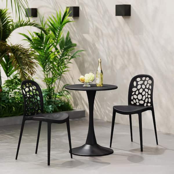 Frond and Form Modern Outdoor Patio Poly Plastic Stacking Dining Side Chair (Set of 2), Black