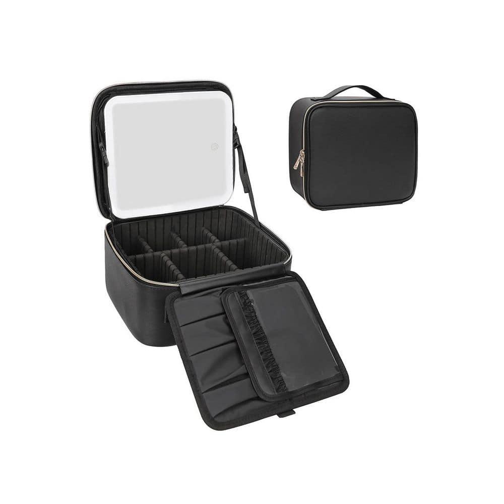 Black Travel Makeup Bag w/LED Mirror, Cosmetic Train Case with Light Up Mirror, Portable Organizer w/Adjustable Dividers price history on PriceWatchPro