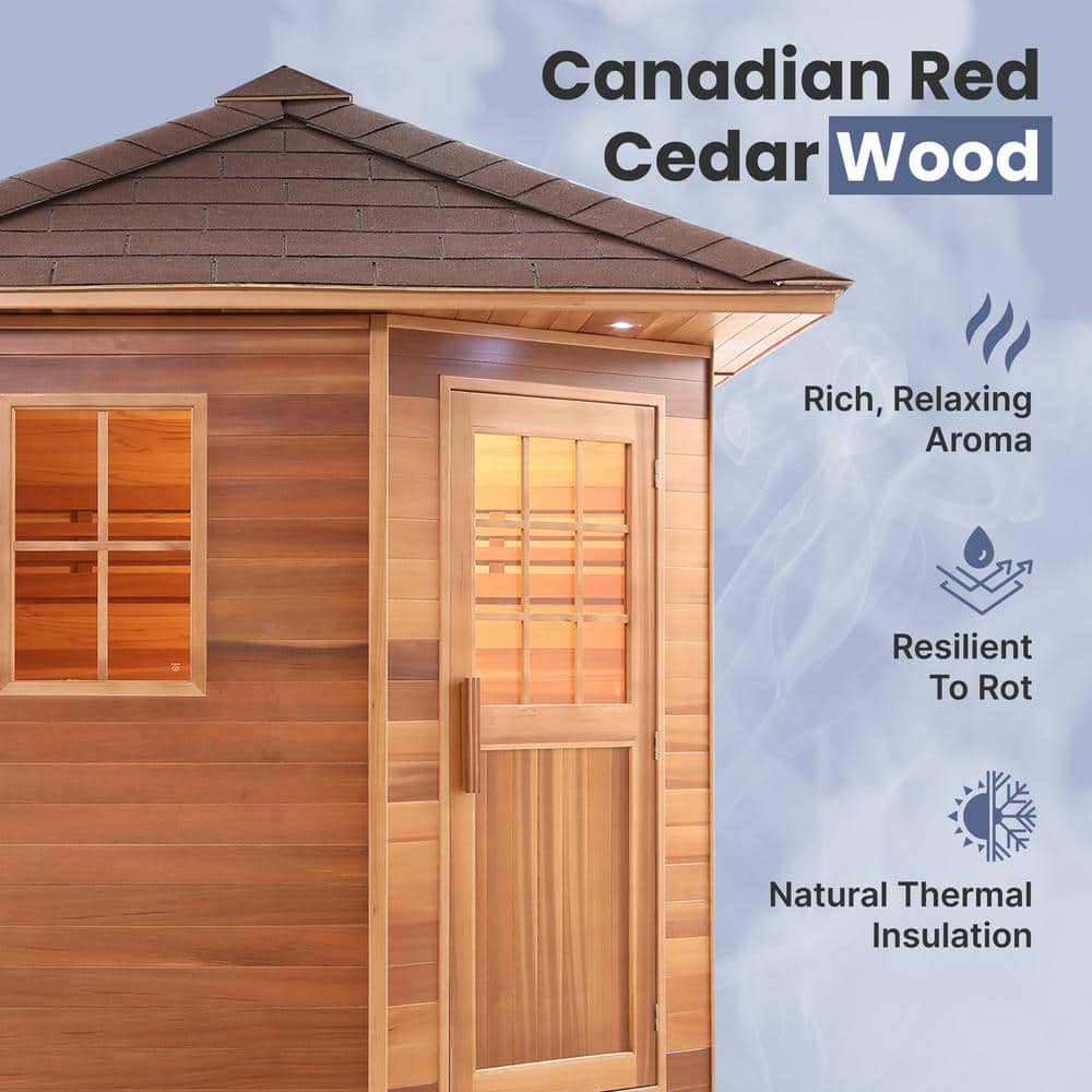 Canadian Red Cedar 8-Person Outdoor Sauna with Asphalt Roof