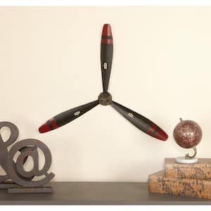25 in. x 22 in. Metal Black 3 Blade Airplane Propeller Wall Decor with Aviation Detailing