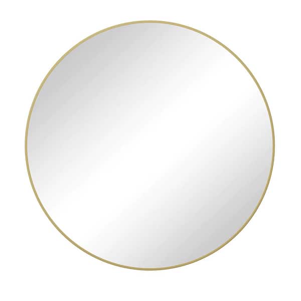 FAMYYT 48 in. W x 48 in. H Round Metal Framed Wall Bathroom Vanity Mirror in Gold