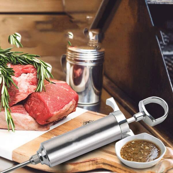 Wudkey Stainless Steel Meat Injector Syringe Kit with 4 Marinade