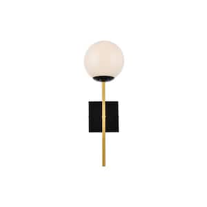 Home Living 5.9 in. 1-Light Black and Brass Vanity Light with Glass Shade