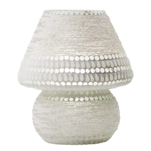 Madison 8.75 in. White and Light Green Mosaic Glass Mushroom Accent Lamp