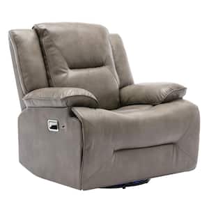 Gray 360° Swivel and Rocking Home Theater Recliner Manual Recliner Chair with LED Light Strip