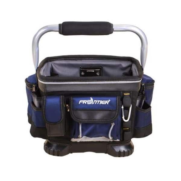 Frontier 10 in. Open Mouth Heavy-Duty Tote Tool Bag with Rubber Feet in Black and Blue