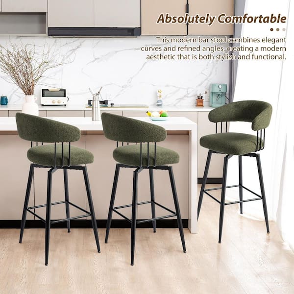 40.50 in. H Modern Hunter Green Fabric Swivel Bar Stool with Tapered Black Metal Legs(Set of 4)