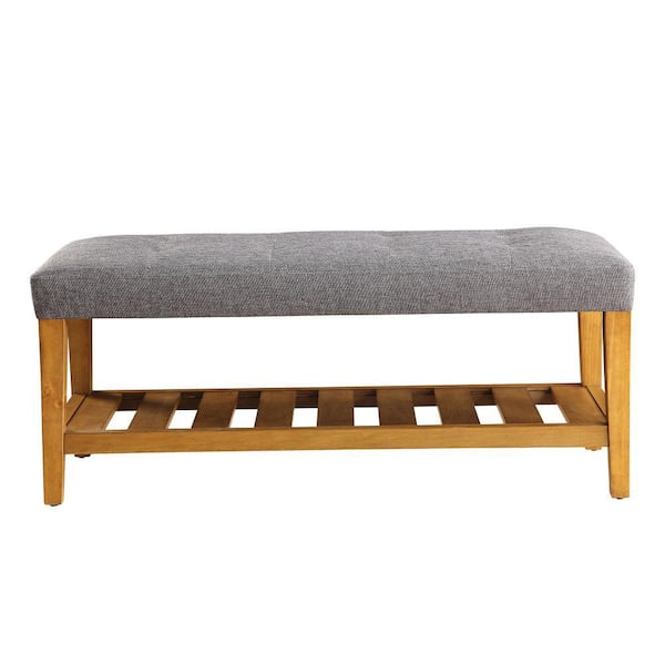 Benjara Gray and Oak Wooden Bench