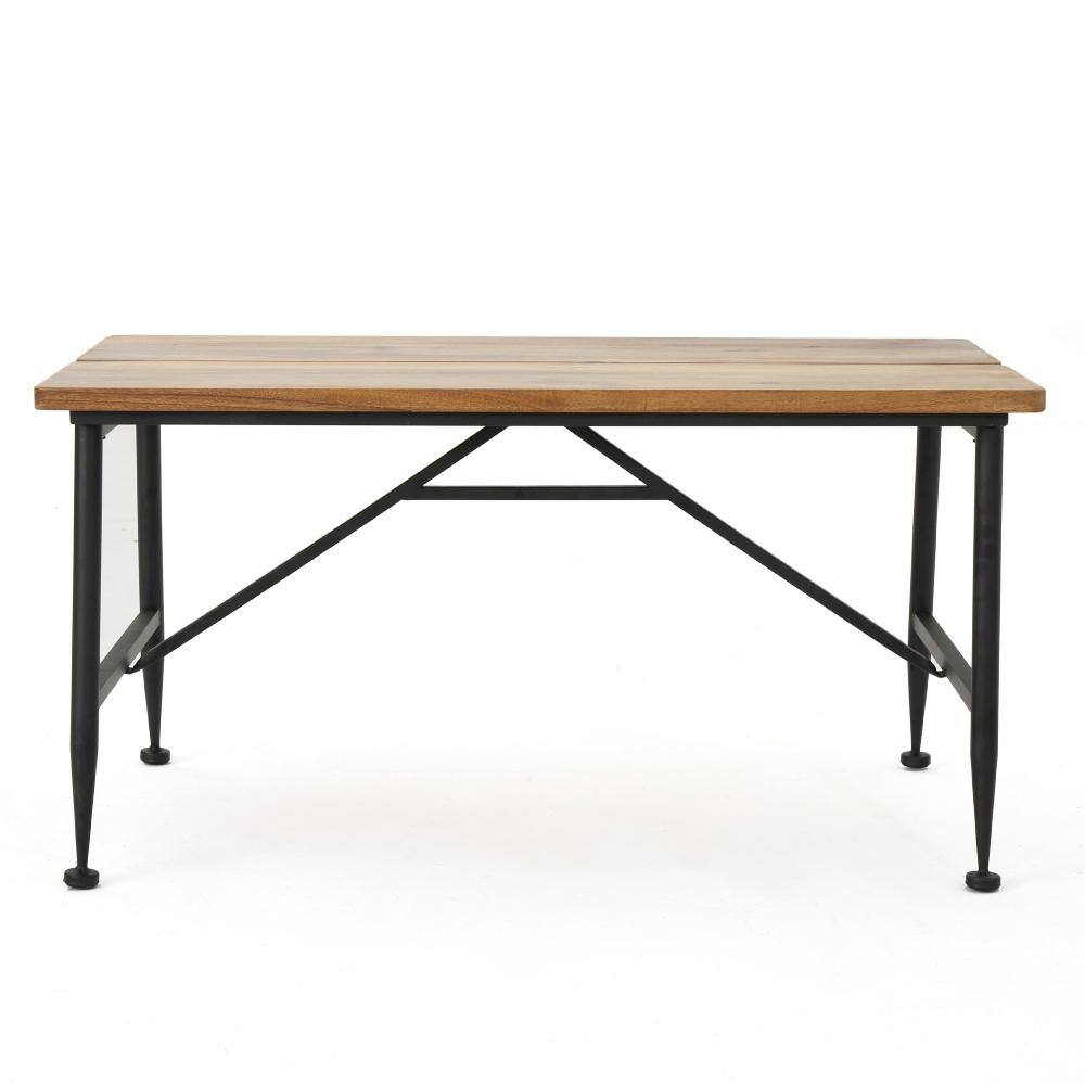 Sleek Antique Acacia Wood and Black Iron Patio Coffee Table