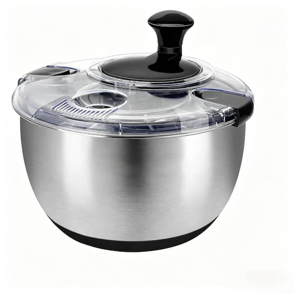 Stainless Steel Salad Spinner, 4.8 Qt BPA-Free Lettuce Dryer with Crank, Non-Slip Base and Transparent Lid