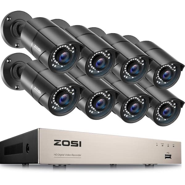 8-Channel H.265+ 2MP DVR Security Camera System with 8-Wired 1080p Outdoor Bullet Cameras, Surveillance System