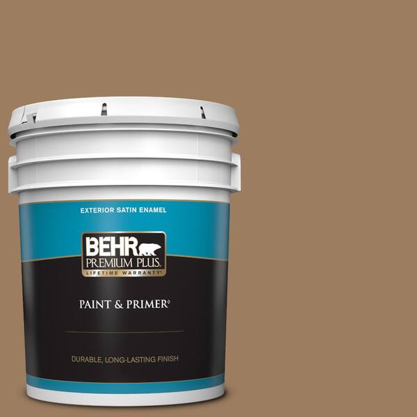 BEHR PREMIUM PLUS 5 gal. #BXC-08 Safari Brown Satin Enamel Exterior Paint & Primer