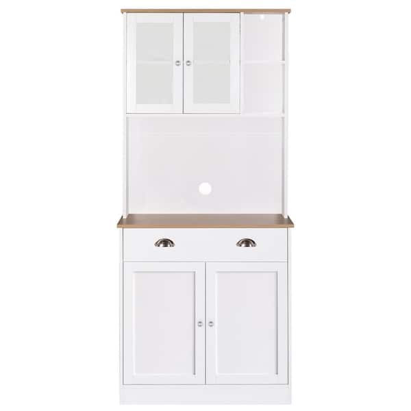 VEIKOUS 72 in. H White Freestanding Kitchen Pantry Hutch Cabinet Storage with Buffet Cupboard and Adjustable Shelves