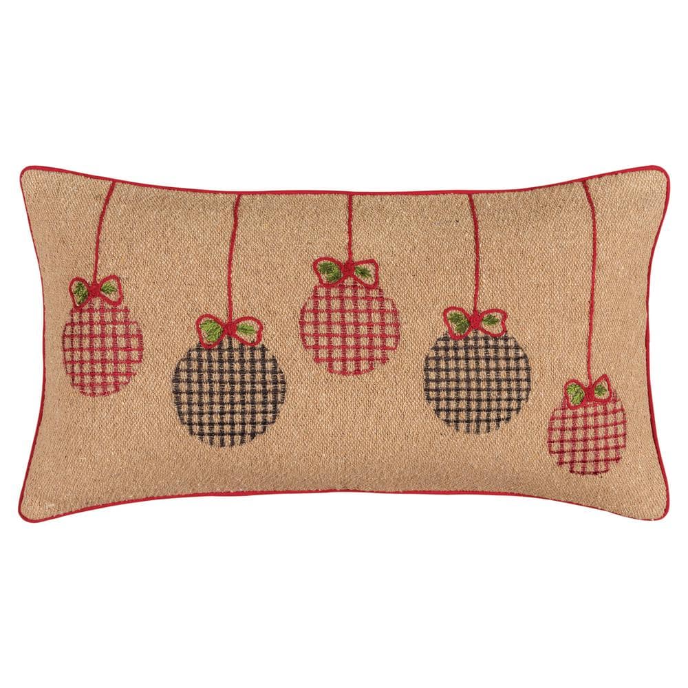 Tan Holiday Hanging Red/Green Christmas Ornaments Welted Cotton Poly Filled