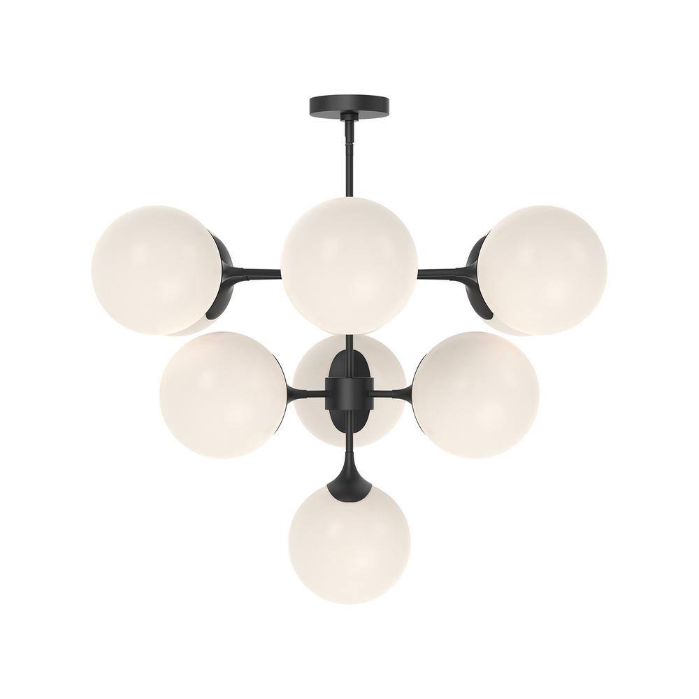 Nouveau Parisian 1920s Inspired Matte Black 10-Light Chandelier
