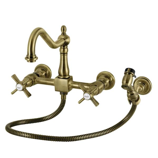 Millennium 2-Handle Wall Mount Standard Kitchen Faucet in Antique Brass