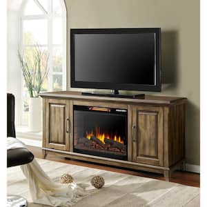 Marcus 60 in. W Freestanding Electric Fireplace TV Stand with Bluetooth in Antique Pine