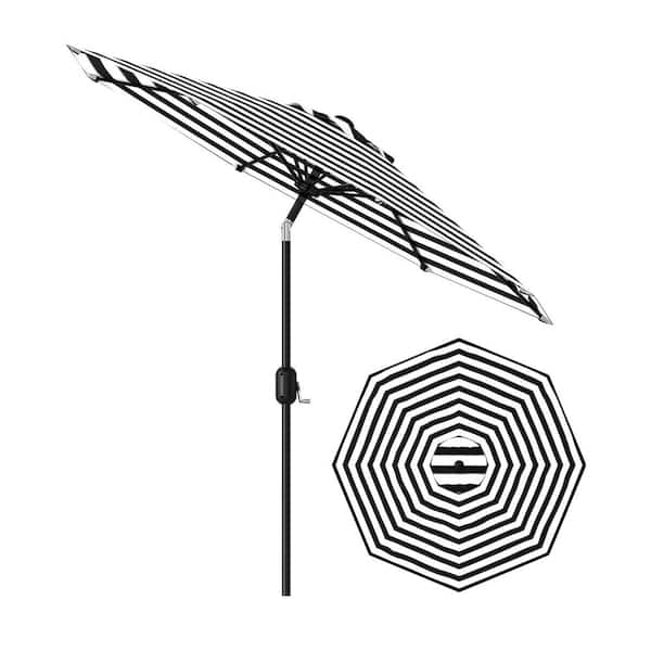 9 ft. Metal Pole Round Market Tilt Patio Umbrella with UV-Resistant Fabric in Black and White Stripes