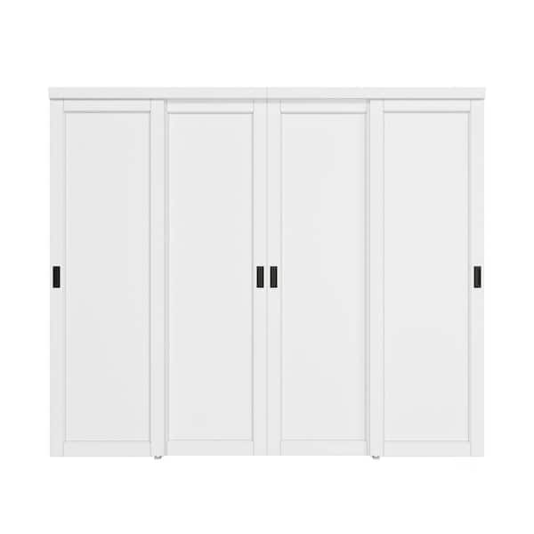 96 in. x 80 in. Classic 1 Panel Solid Core White Primed MDF Sliding Door Smooth Blank Pattern with Hardware Kit