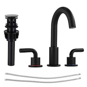 8 in. Widespread Bathroom Faucet 3 Hole Bathroom Sink Faucet with Pop-Up Drain in Matte Black