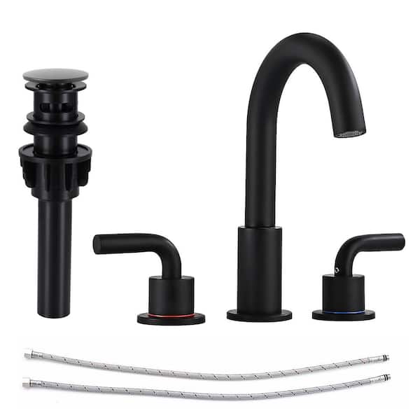 AKLFGN 8 in. Widespread Bathroom Faucet 3 Hole Bathroom Sink Faucet with Pop-Up Drain in Matte Black