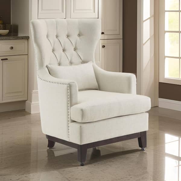 Beige and Brown Polyester Armchair with 1 Lumbar Pillow