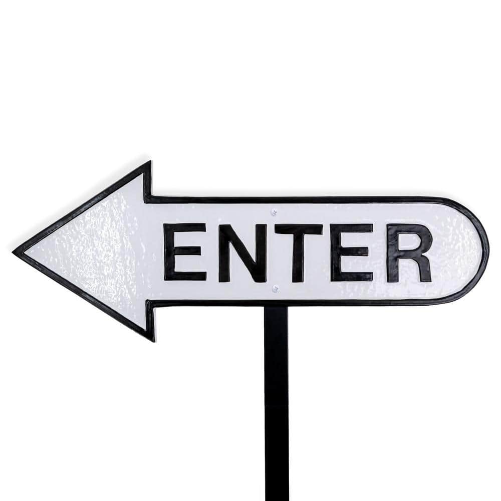 "6"" x 15.5"" Left Arrow Enter Statement Plaque Sign with Lawn Stake-White/Black" product image for price tracking