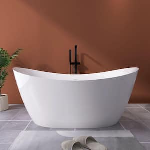 Moray 66 in. x 32 in. Acrylic Flatbottom Freestanding Soaking Non-Whirlpool Bathtub with Pop-up Drain in Glossy White
