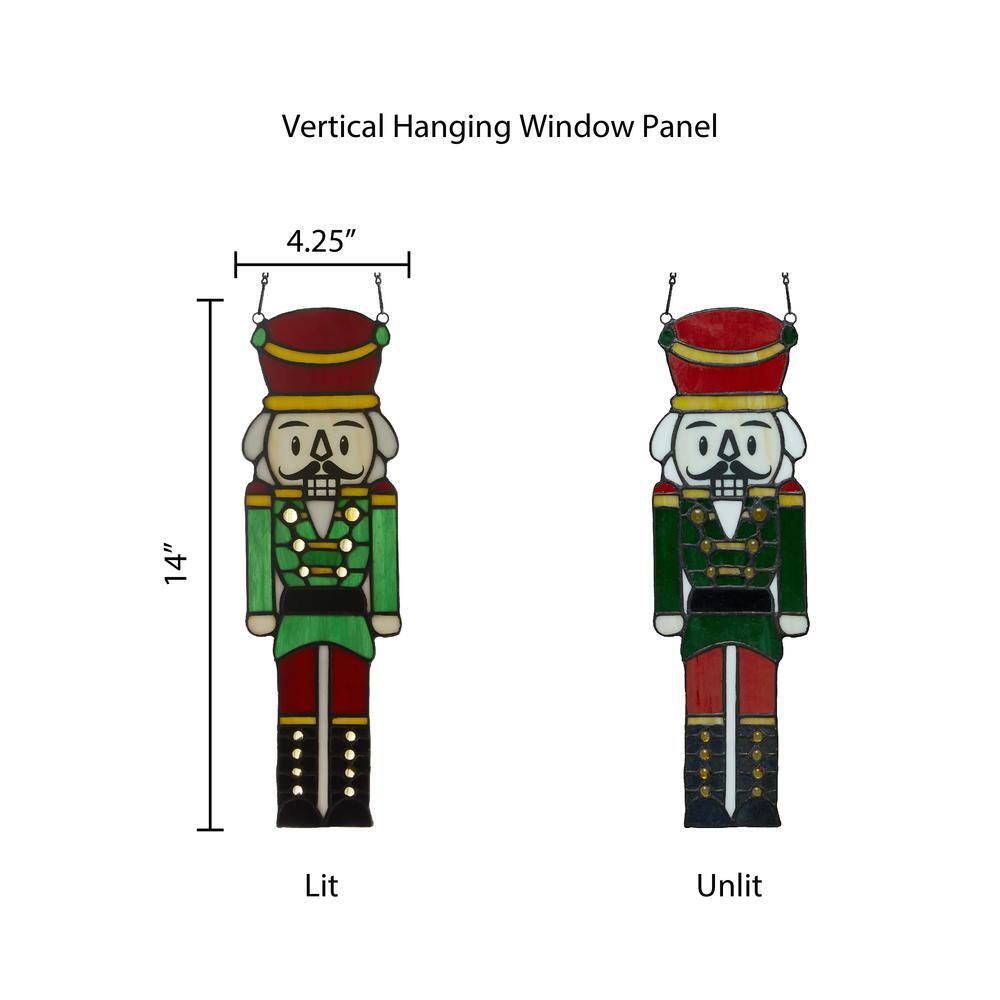 14" Red and Green Stained Glass Nutcracker Window Panel