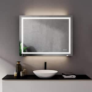 48 in. W x 36 in. H Rectangular Frameless Wall Mount Bathroom Vanity Mirror in White with LED Light Anti-Fog