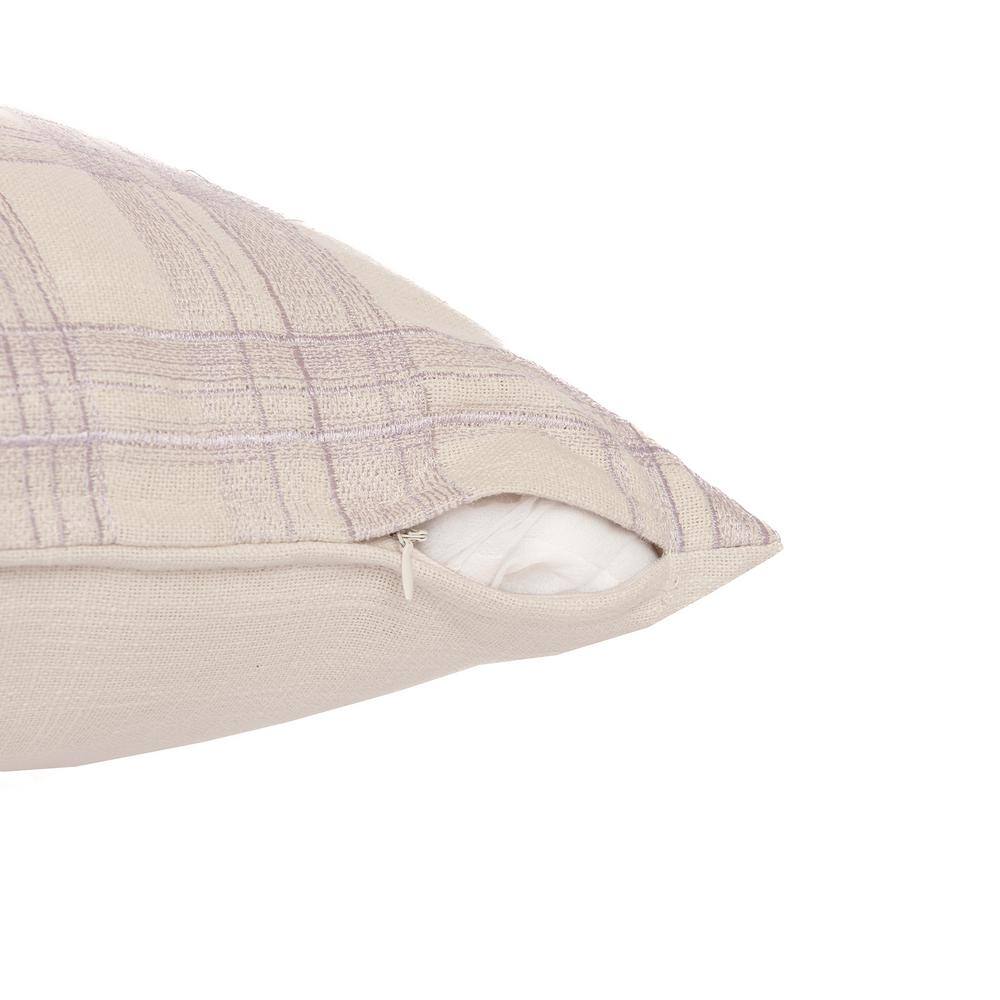 Ivory and Lilac Hand-Woven Cotton Blend Throw Pillow