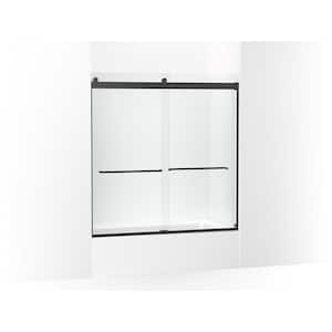 Levity 56-60 in. W x 62 in. H Sliding Frameless Tub Door with Handles in Matte Black