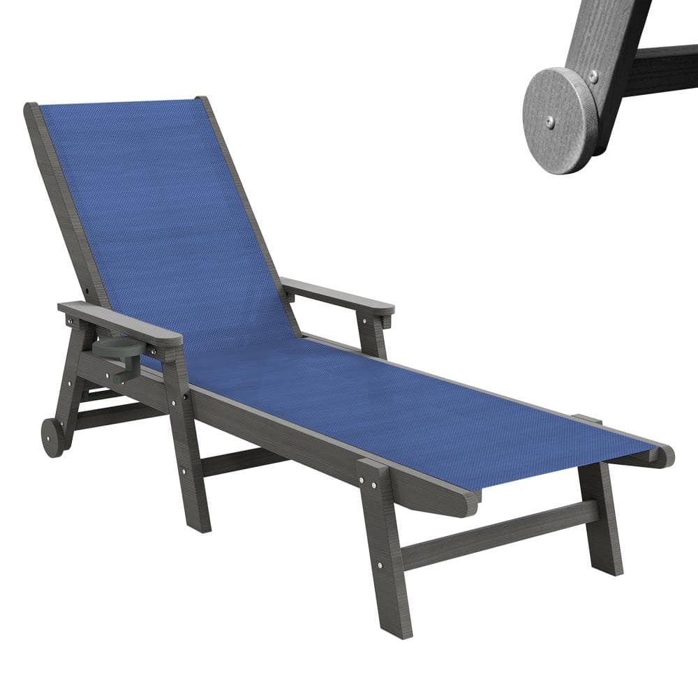 20.08 in. x 46.85 Blue Adjustable 5-Position Recliner HDPE Chaise Lounge Outdoor with Wheels price history on PriceWatchPro
