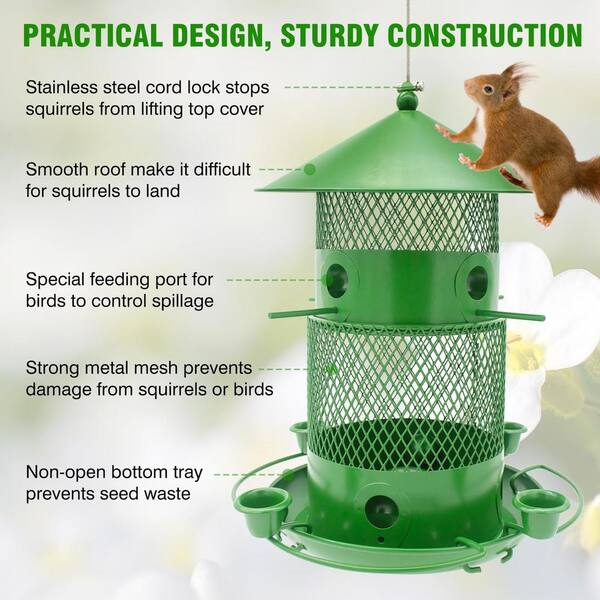 Unbranded - Exquisite Green Iron Squirrel Guard Hanging Multiple Bird Species Seed Feeder - 6 lbs. 1-Pack
