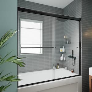 56-60 in. W x 58 in. H Sliding Framed Tub Door in Matte Black with 1/4 in. (6 mm) Tempered Clear Glass