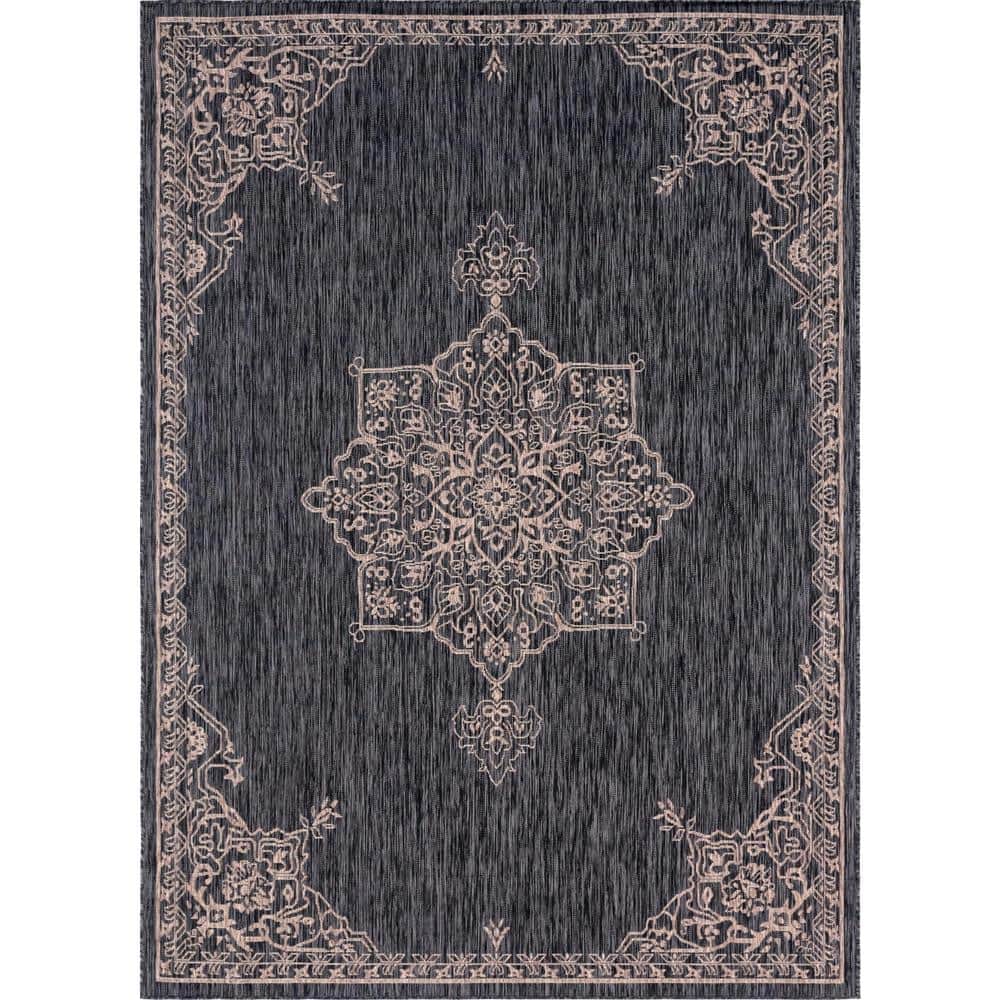 Unique Loom Charcoal Gray Antique 7 ft. x 10 ft. Indoor/Outdoor