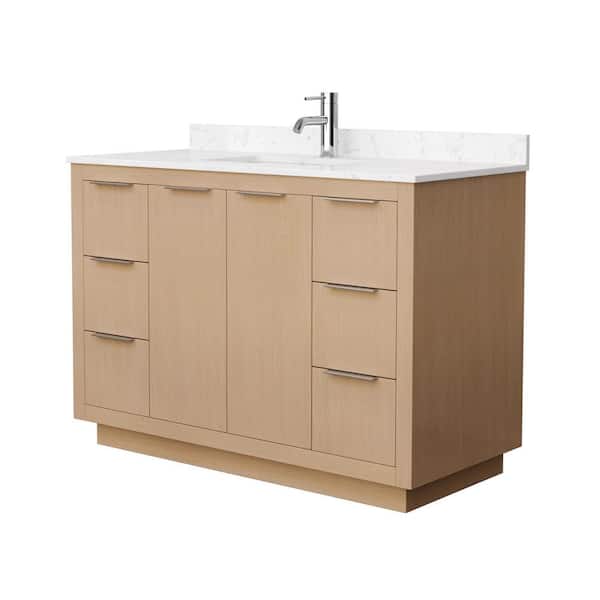 Wyndham Collection Maroni 48 in. W Single Bath Vanity in Light Straw with Cultured Marble Vanity Top in Light-Vein Carrara with White Basin