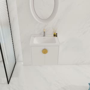 Victoria 24 in. W x 19 in. D x 21 in. H Floating Single Sink Bath Vanity in White with White Ceramic Top and Cabinet