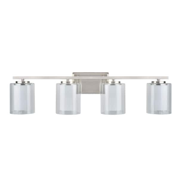 4-Light Satin Nickel Vanity Light with Clear Glass Shade