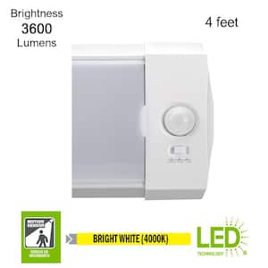 4 ft. 64-Watt Equivalent Motion Sensor Integrated LED White Shop Light 3600 Lumens 4000K Bright White Garage (2-Pack)