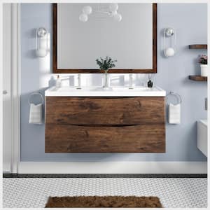 Smile 48 in. W x 19 in. D x 21.5 in. H Bathroom Vanity in Rosewood with White Acrylic Top with White Sink