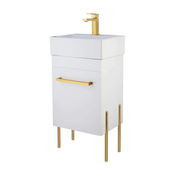 FINE FIXTURES Concordia 17 in. W x 11.75 in. D x 33.50 in. H Bathroom Vanity in White Matte with White Ceramic Top