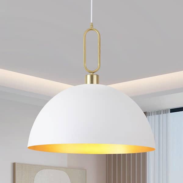 60-Watt 1 Light White 19.68 in. Large Dome Pendant Light for Kitchen Island Dining Nook Entryway Foyer No Bulbs Included