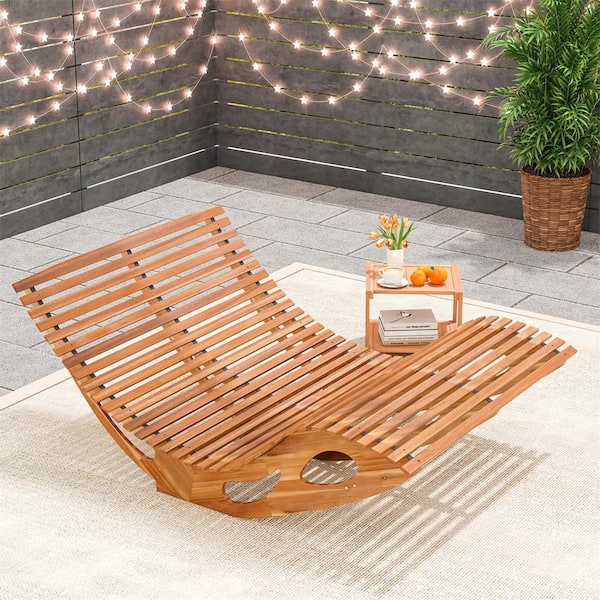 Costway Wood Outdoor Double Chaise Lounge for 2 with High