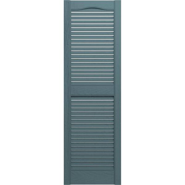 Builders Edge 12 in. x 48 in. Louvered Vinyl Exterior Shutters Pair in Wedgewood Blue